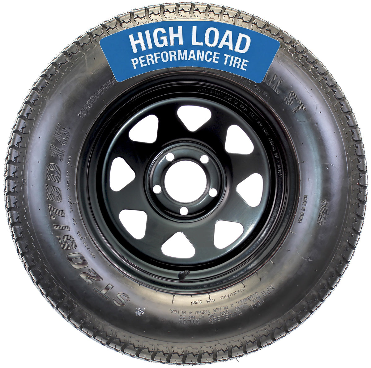 Trailer Tire Rim Assembly ST205/75D15 15 Inch LRC 5 Lug Black Wheel