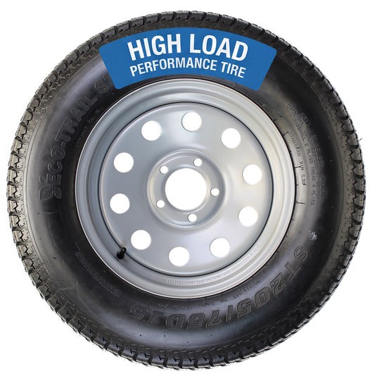 Trailer Tire Rim Assembly ST205/75D15 F78-15 LRC 5 Lug Silver Grey Modular Wheel
