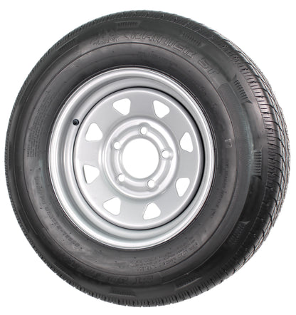 Radial Trailer Tire On Silver Rim ST205/75R14 LRC 5 Lug On 4.5 Spoke Wheel