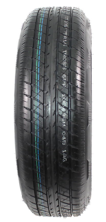 Radial Trailer Tire On Silver Rim ST205/75R14 LRC 5 Lug On 4.5 Spoke Wheel