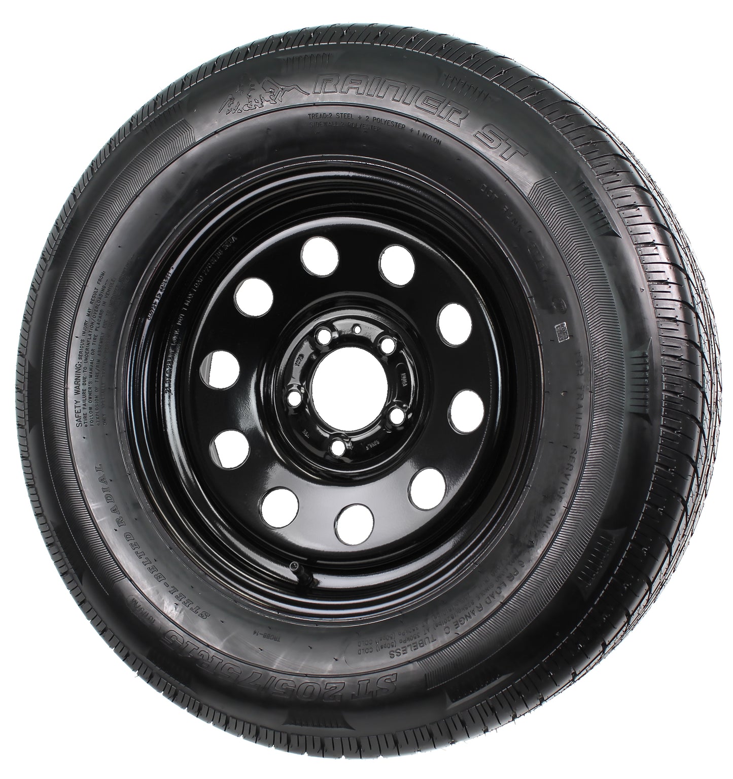 eCustomrim Radial Trailer Tire On Rim ST205/75R15 LRC 5 Lug Modular Black Wheel