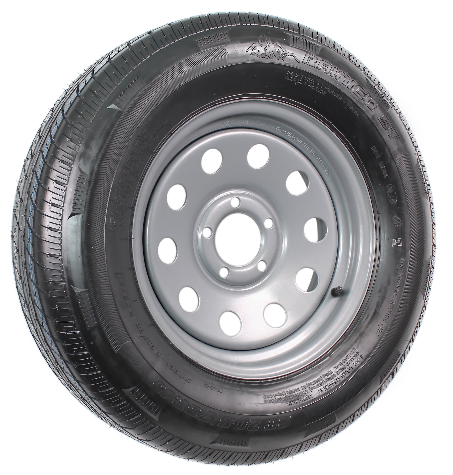 Radial Trailer Tire On Rim ST205/75R15 205/75-15 LRC 5 Lug Wheel Silver Modular