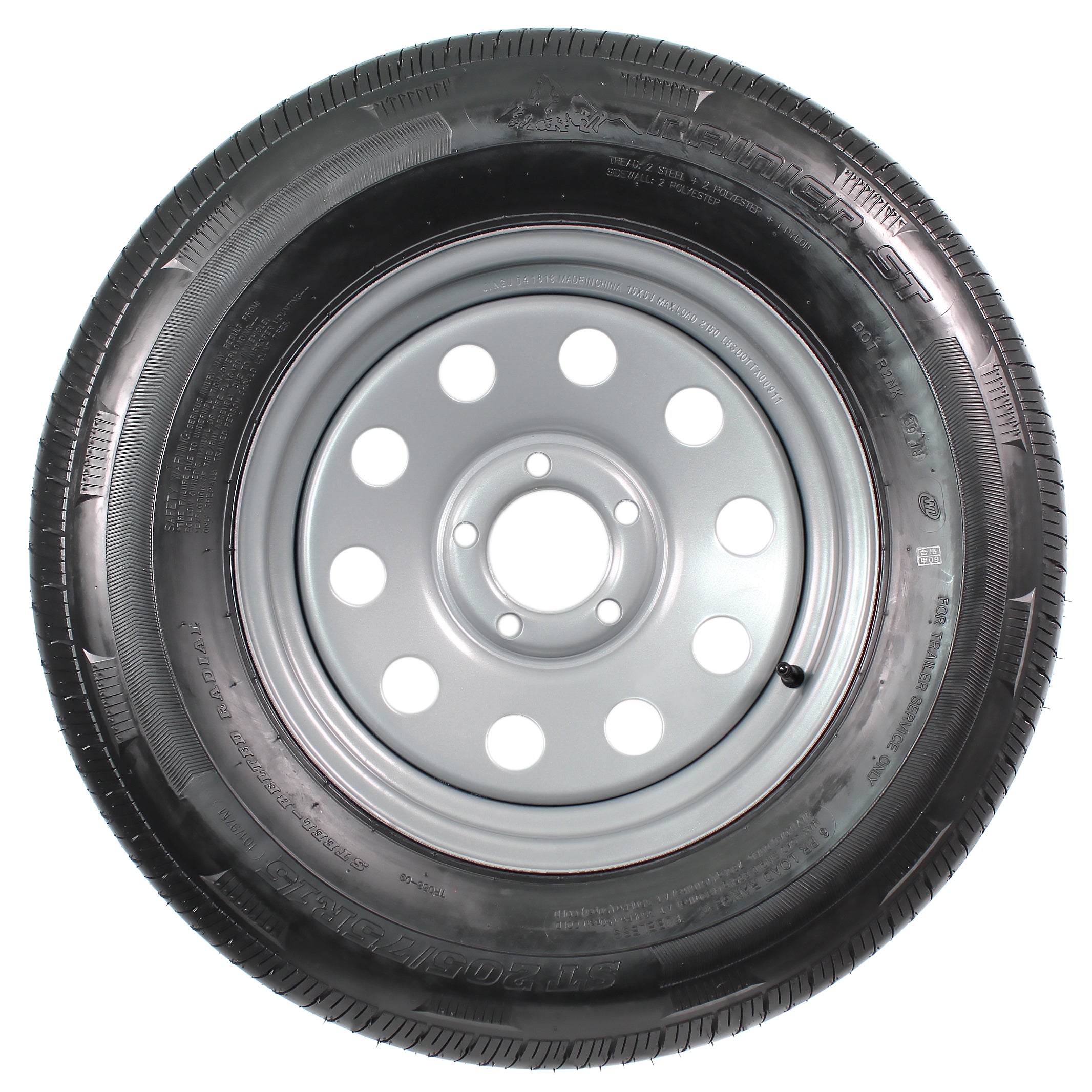 Radial Trailer Tire Rim Assembly ST205/75R15 15 Inch 5 Lug Grey Modula ...