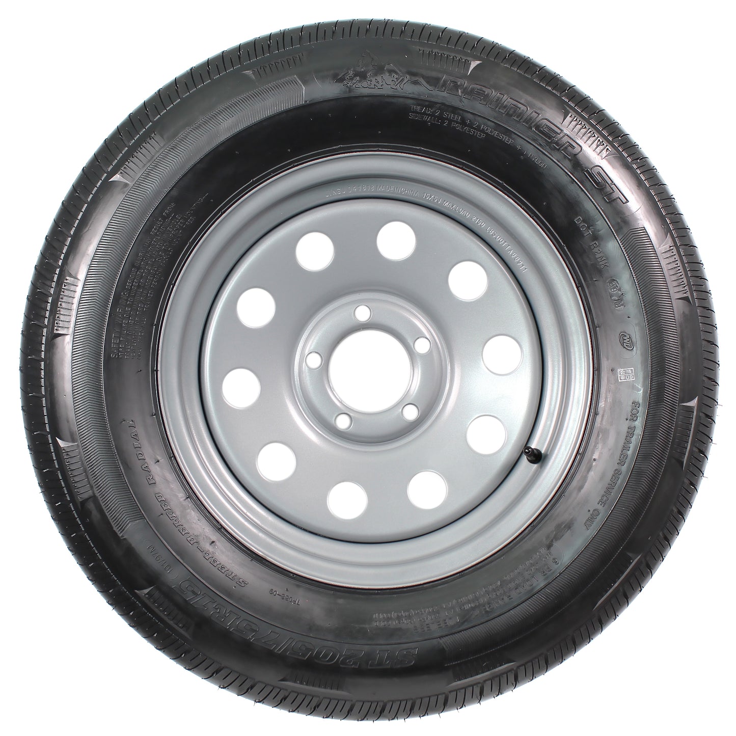 Radial Trailer Tire On Rim ST205/75R15 205/75-15 LRC 5 Lug Wheel Silver Modular