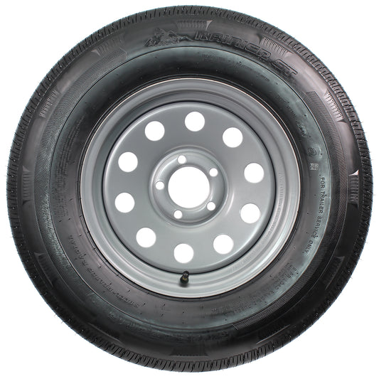 Radial Trailer Tire On Silver Rim ST225/75R15 LRD 5 Lug On 4.5 Modular Wheel