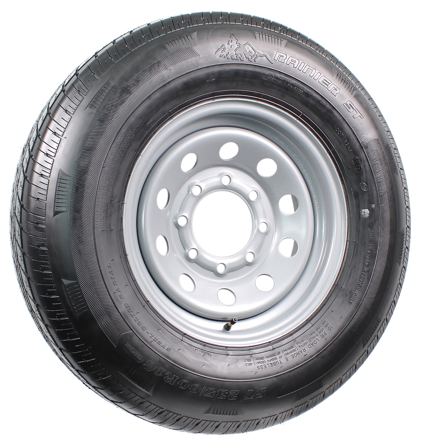 Radial Trailer Tire ST235/80R16 Load Range E 8 Lug 16" Silver Modular Wheel Rim