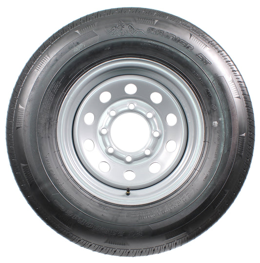 Radial Trailer Tire On Rim ST235/80R16 Load Range E 8 Lug Silver Modular Wheel