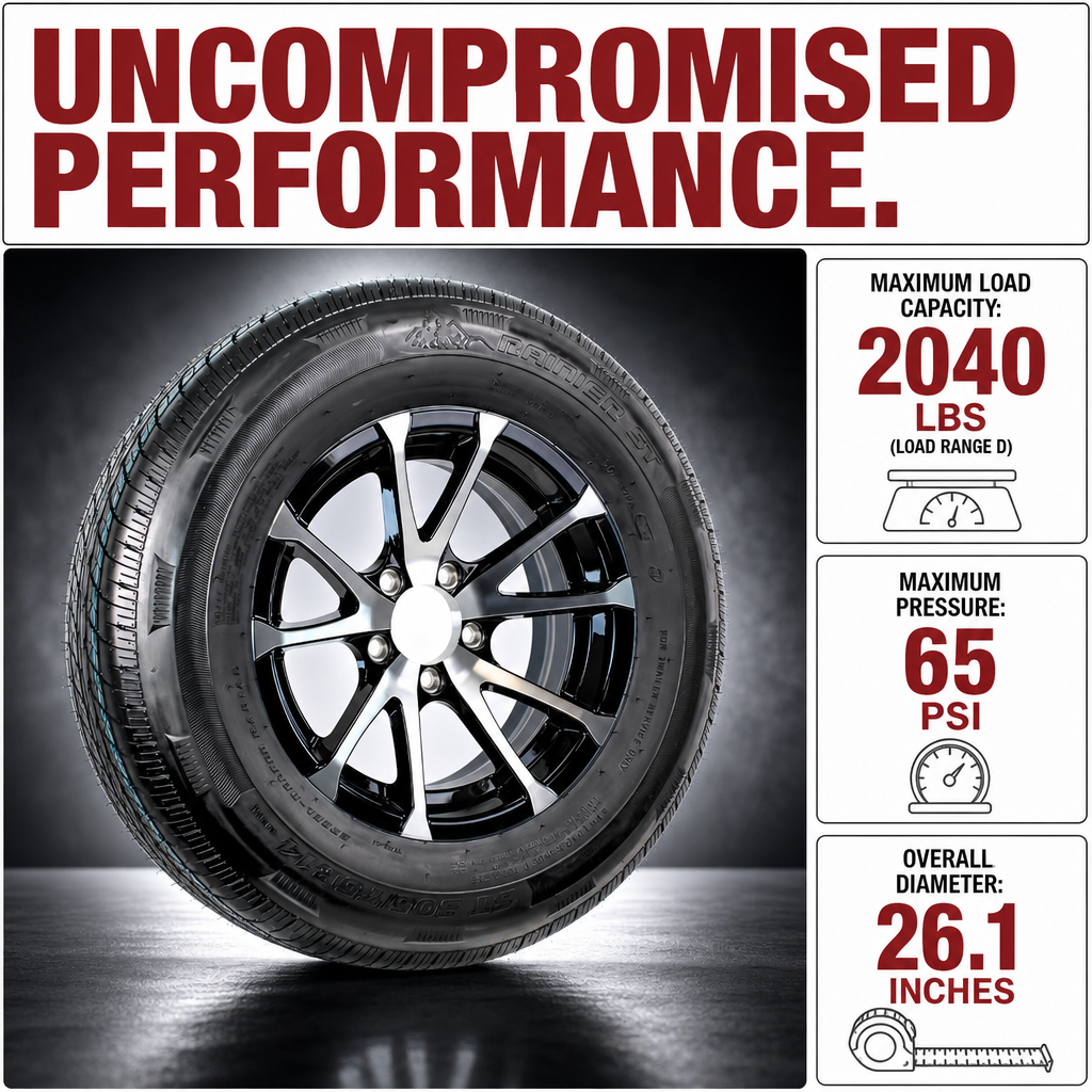 2-Pack Radial Trailer Tire ST205/75R14 Load D 14 In 5 Lug T07 Black Aluminum Rim
