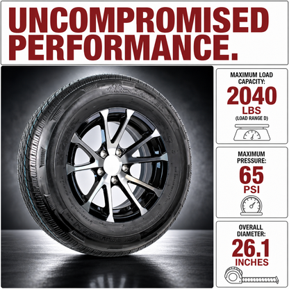 2-Pack Radial Trailer Tire ST205/75R14 Load D 14 In 5 Lug T07 Black Aluminum Rim