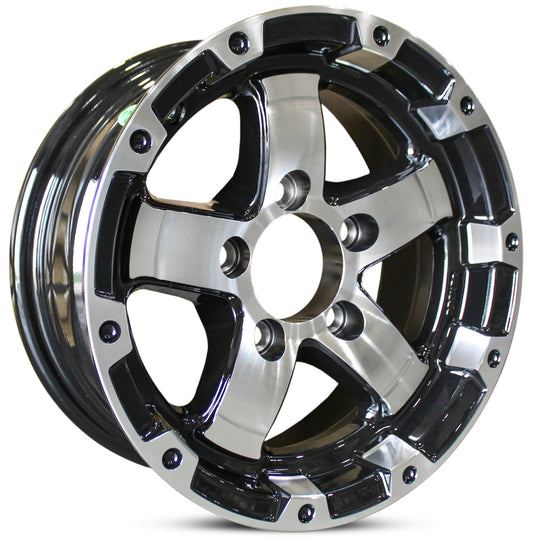 eCustomrim Aluminum Trailer Rim Wheel 13" 13x5 5 Lug Brushed Silver and Black
