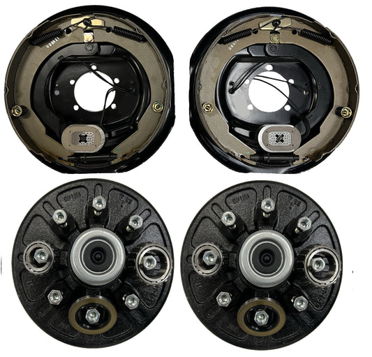 Electric Trailer Brake Backing Plates 12 inch LH RH w/2 Hub Drum Kits (8 on 6.5)