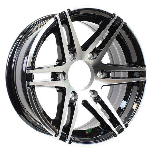 Aluminum Trailer Wheel 15X6 15 Inch Rim Black and Machined 6 Lug WFSW56655BM