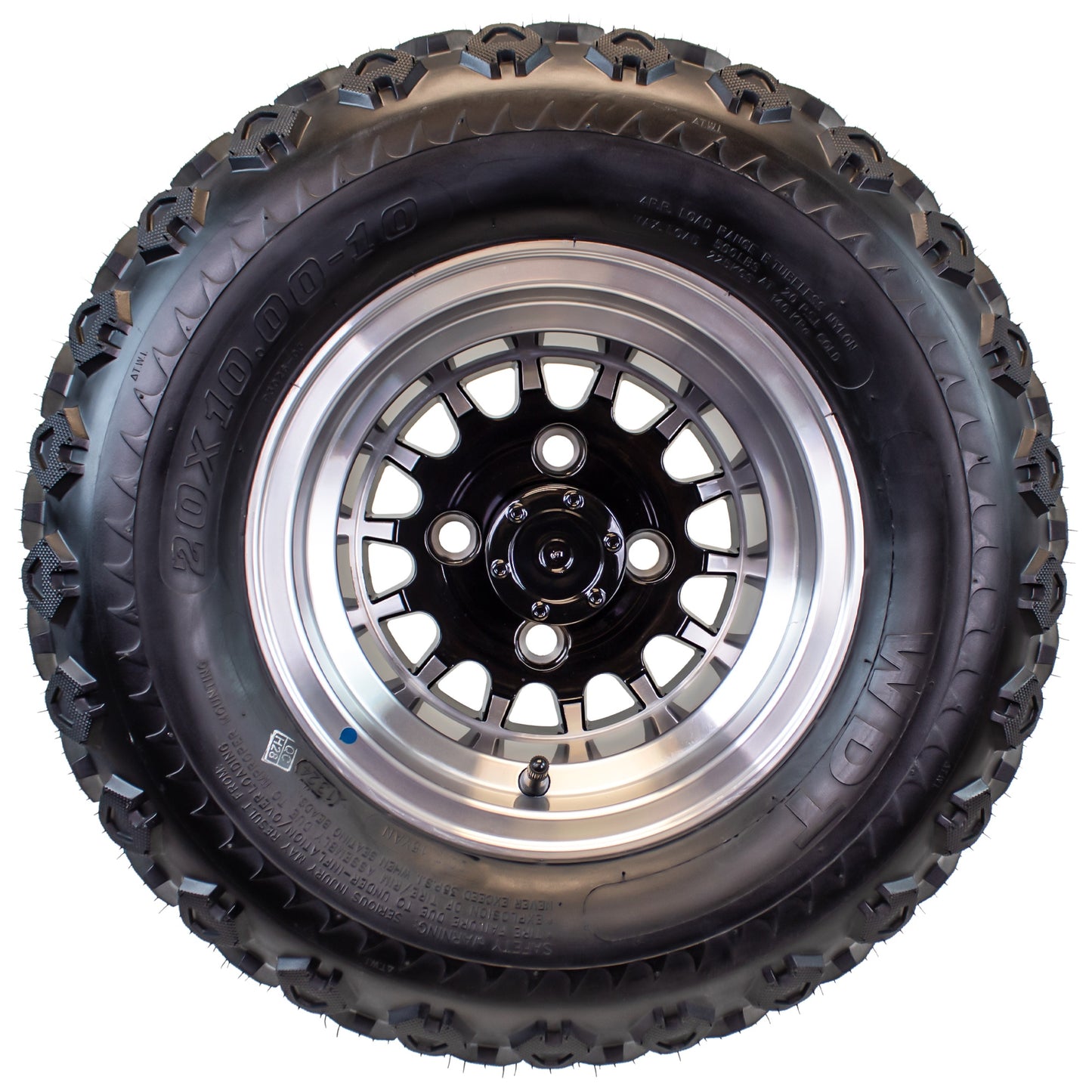 4-Pk 20X10.00-10 Golf Cart ATV Offroad Tire 10X7 Gloss Black Rim A4 All Terrain