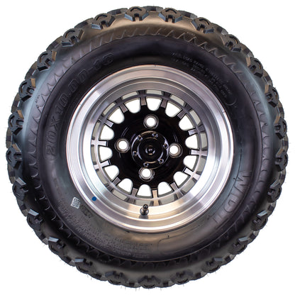 4-Pk 20X10.00-10 Golf Cart ATV Offroad Tire 10X7 Gloss Black Rim A4 All Terrain