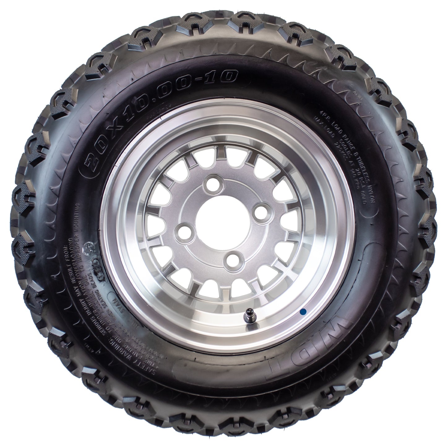 eCustomrim 4-Pk 20X10.00-10 Golf Cart ATV Offroad Tire 10X7 Gloss Silver Rim B7