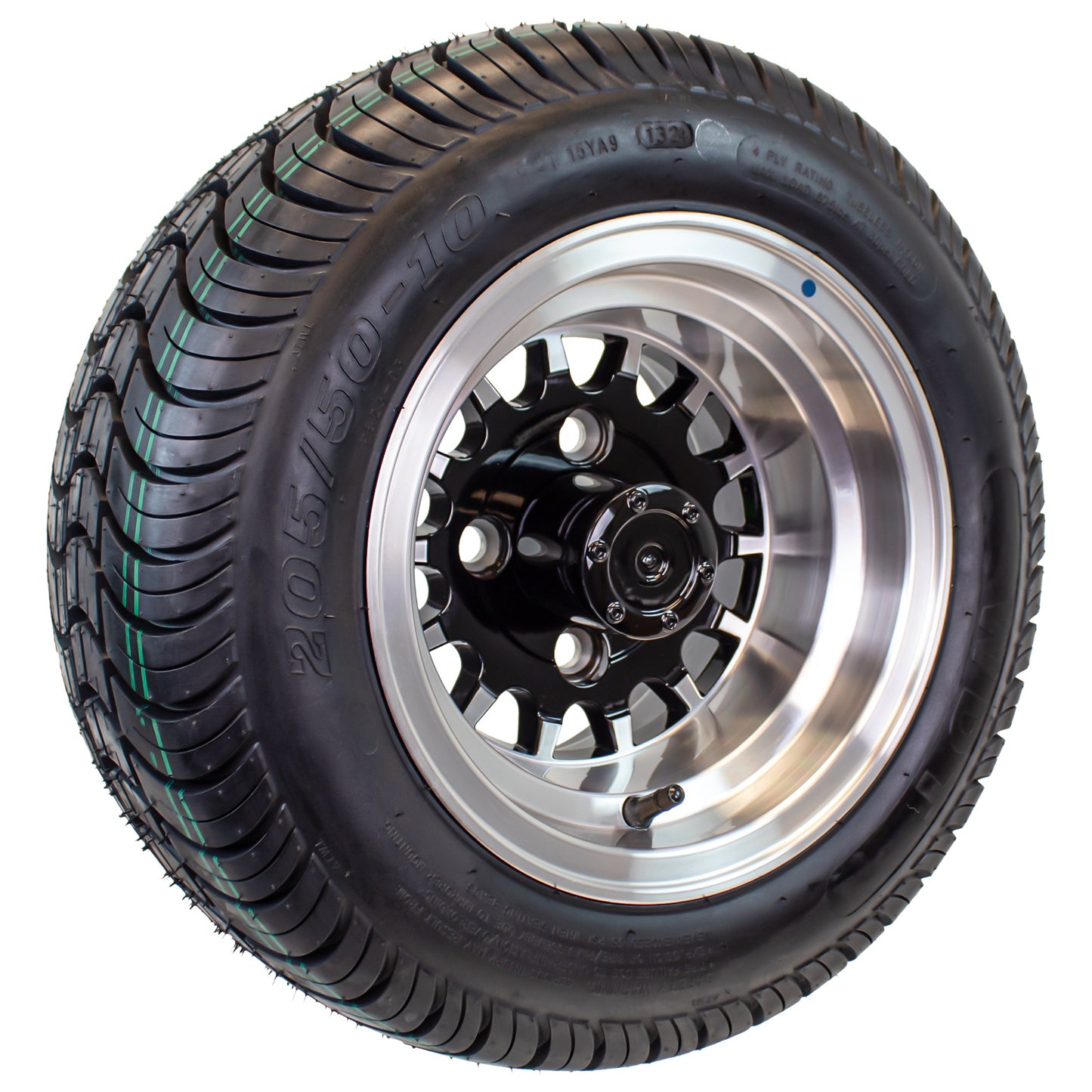 4-Pk 205/50-10 Trailer Golf Cart ATV Offroad Tire On 10X7 Gloss Black Rim A5