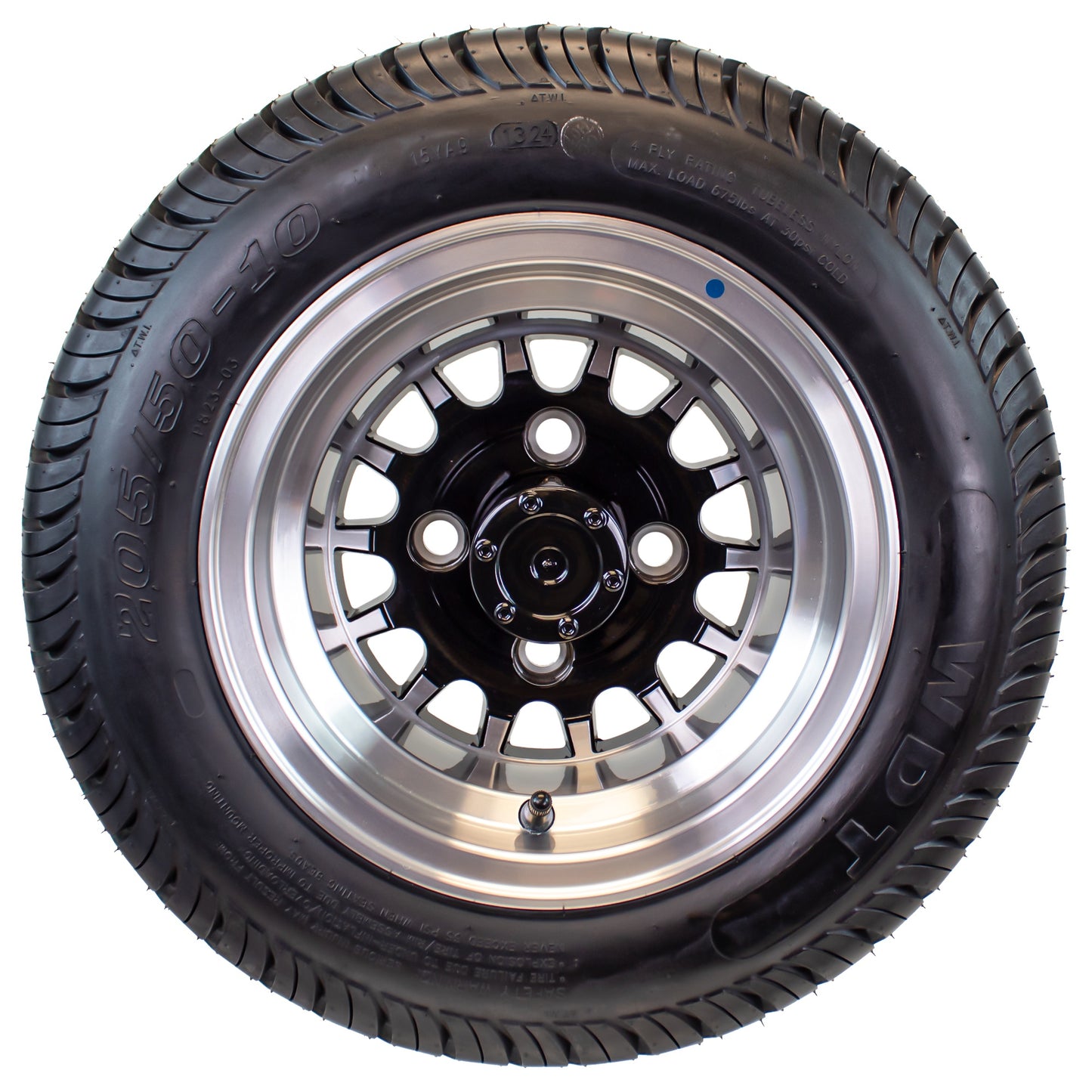 4-Pk 205/50-10 Trailer Golf Cart ATV Offroad Tire On 10X7 Gloss Black Rim A5