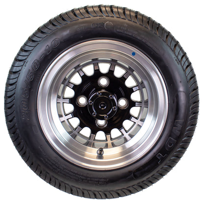 4-Pk 205/50-10 Trailer Golf Cart ATV Offroad Tire On 10X7 Gloss Black Rim A5