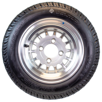 4-Pack eCustomrim 205/50-10 Trailer Golf Cart ATV Tire 10X7 Gloss Silver Rim A6