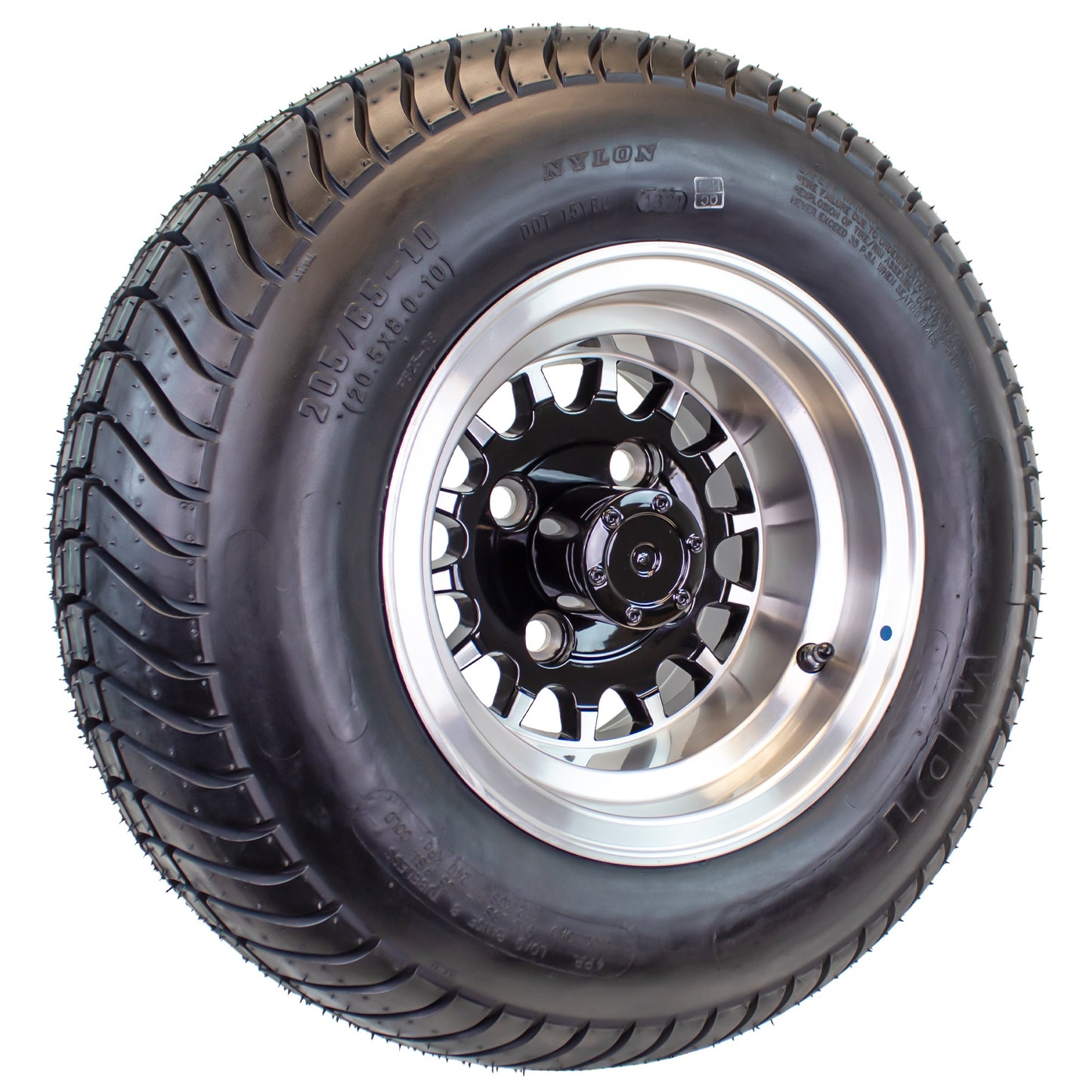 4-Pack eCustomrim 205/65-10 Trailer Golf Cart ATV Tire 10X7 Gloss Black Rim A7