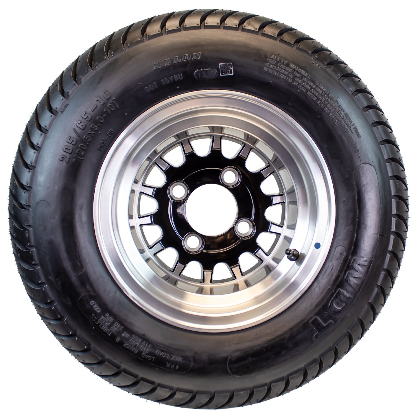 4-Pk 205/65-10 Trailer Golf Cart ATV Offroad Tire On 10X7 Gloss Black Rim A7