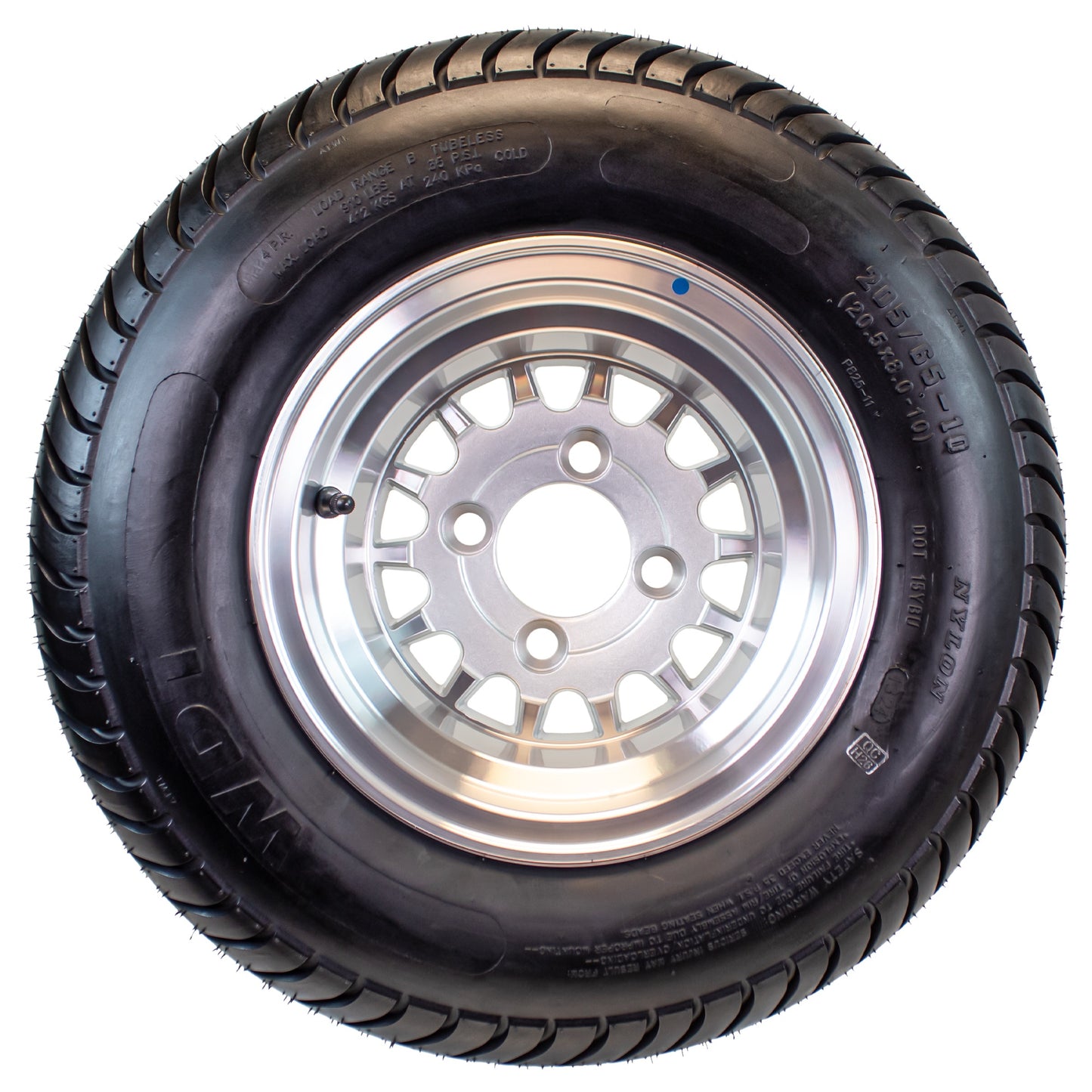 eCustomrim 4-Pk 205/65-10 Trailer Golf Cart ATV Tire On 10X7 Gloss Silver Rim A8