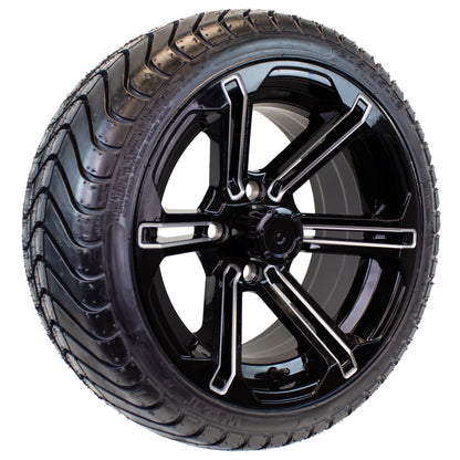 4-Pk 215/35-12 Trailer Golf Cart ATV Offroad Tire On 12X7 Gloss Black Rim B3