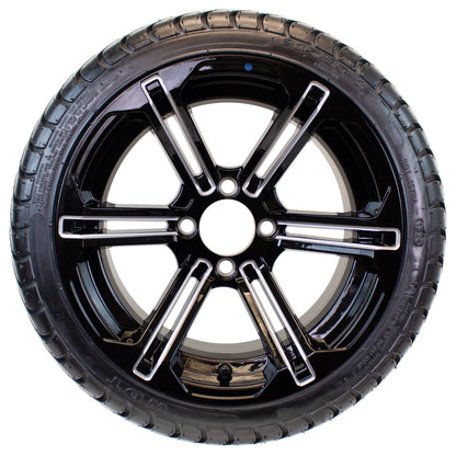 4-Pk 215/35-12 Trailer Golf Cart ATV Offroad Tire On 12X7 Gloss Black Rim B3
