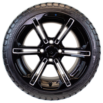 4-Pk 215/35-12 Trailer Golf Cart ATV Offroad Tire On 12X7 Gloss Black Rim B3