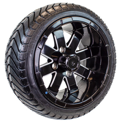 4-Pk 215/35-12 Trailer Golf Cart ATV Offroad Tire On 12X7 Gloss Black Rim B2