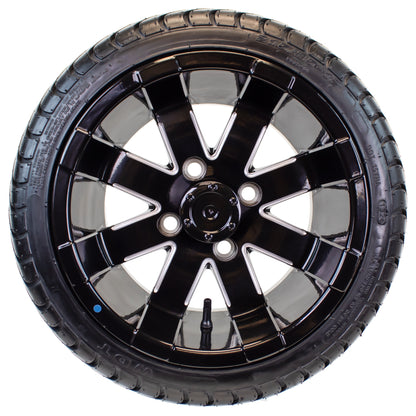 4-Pk 215/35-12 Trailer Golf Cart ATV Offroad Tire On 12X7 Gloss Black Rim B2
