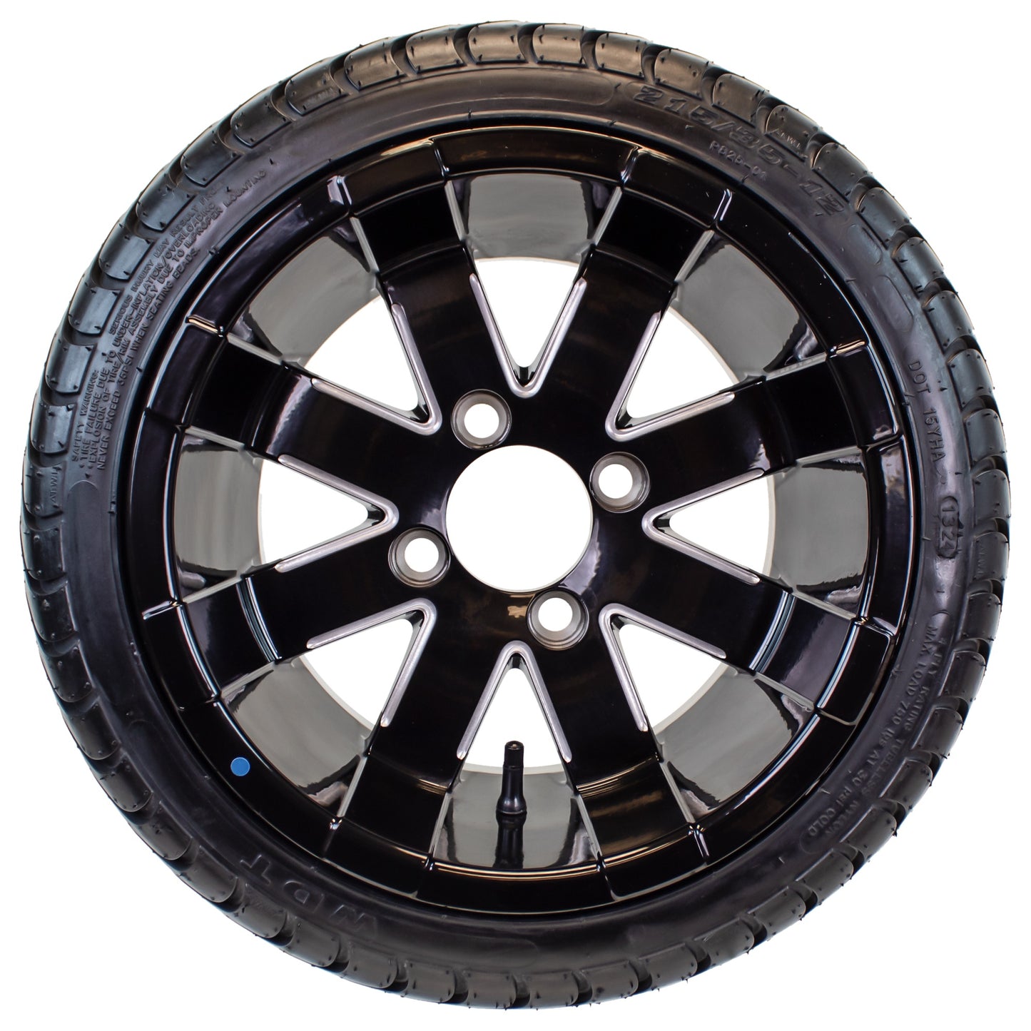 eCustomrim 215/35-12 Trailer Golf Cart ATV Tire On 12X7 Gloss Black Rim B2