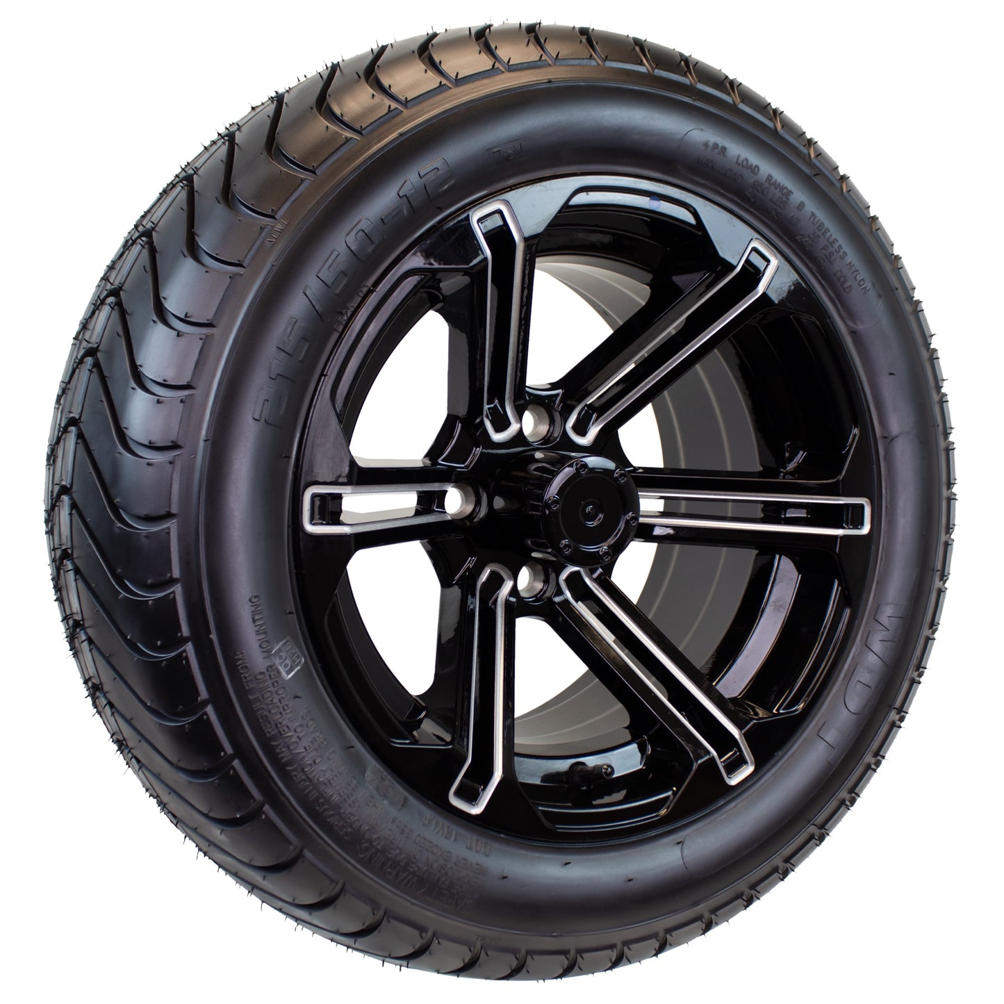 4-Pk 215/50-12 Trailer Golf Cart ATV Offroad Tire On 12X7 Gloss Black Rim B9