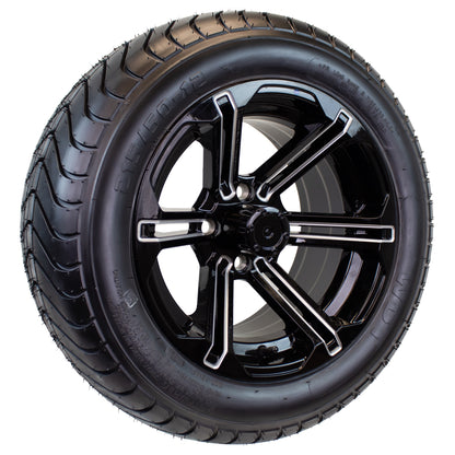 4-Pk 215/50-12 Trailer Golf Cart ATV Offroad Tire On 12X7 Gloss Black Rim B9