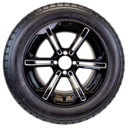 4-Pk 215/50-12 Trailer Golf Cart ATV Offroad Tire On 12X7 Gloss Black Rim B9