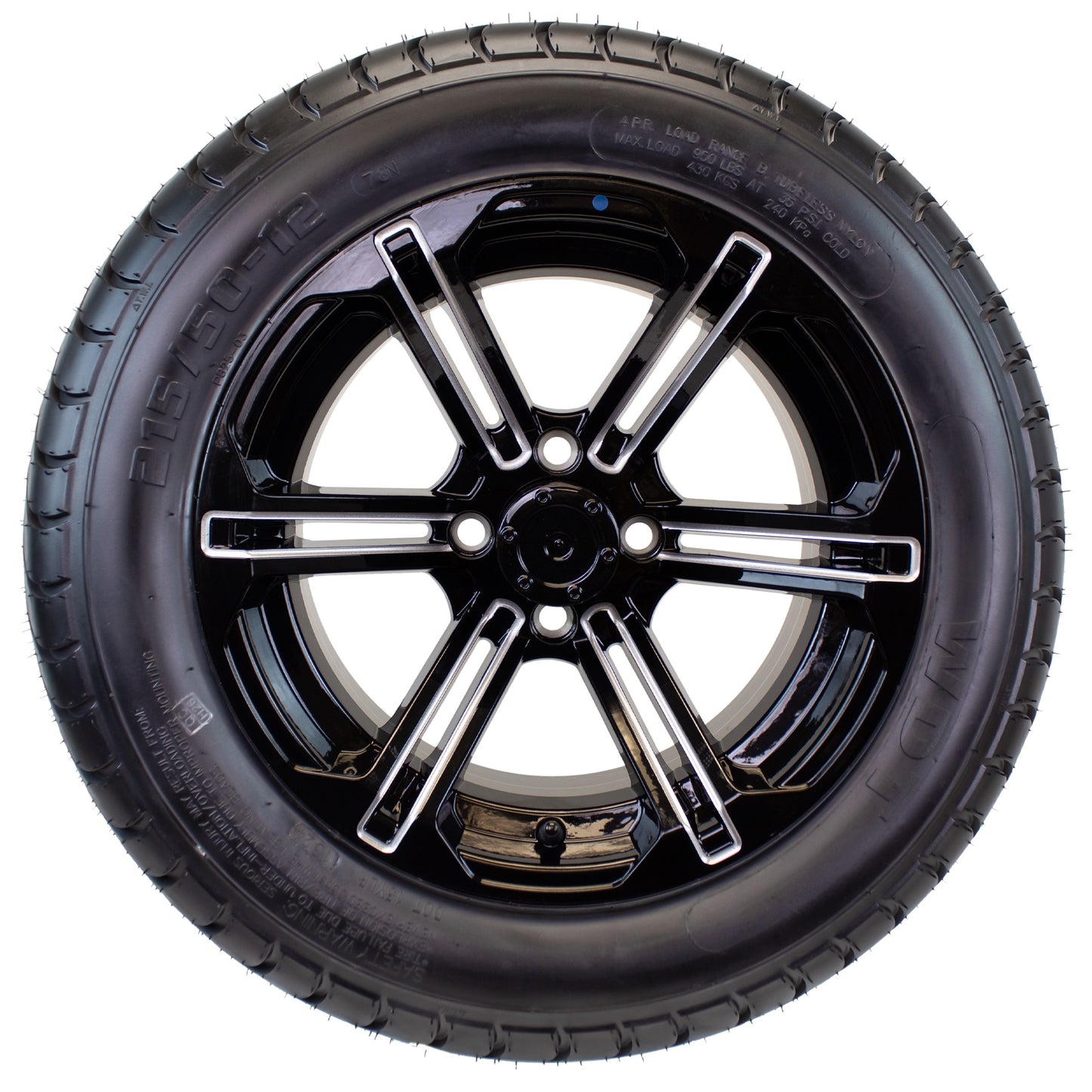 4-Pk 215/50-12 Trailer Golf Cart ATV Offroad Tire On 12X7 Gloss Black Rim B9
