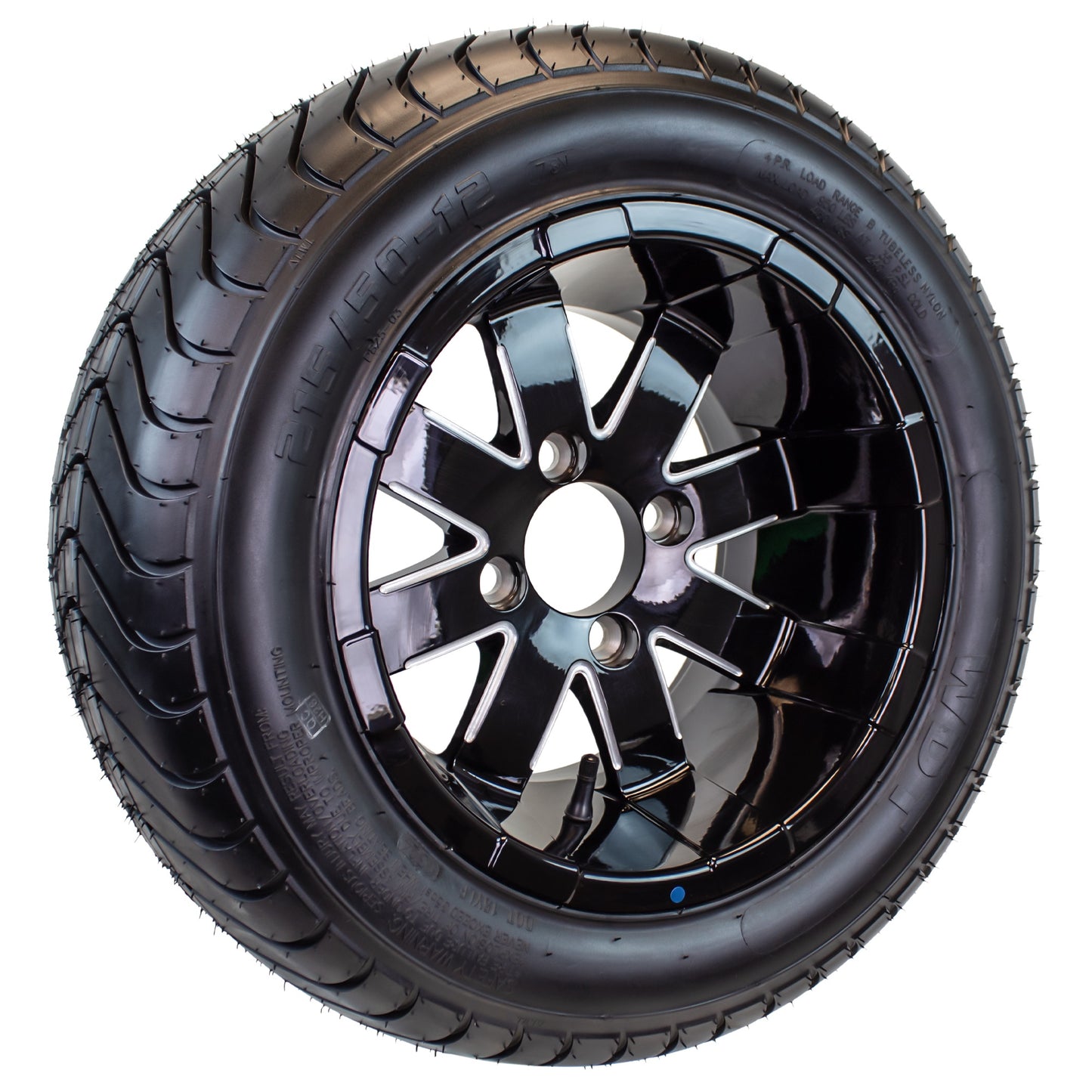 eCustomrim 215/50-12 Trailer Golf Cart ATV Offroad Tire 12X7 Gloss Black Rim B8