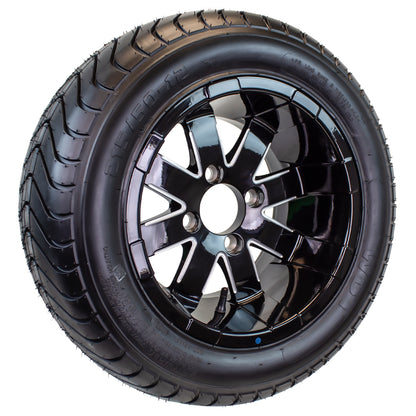 eCustomrim 215/50-12 Trailer Golf Cart ATV Offroad Tire 12X7 Gloss Black Rim B8