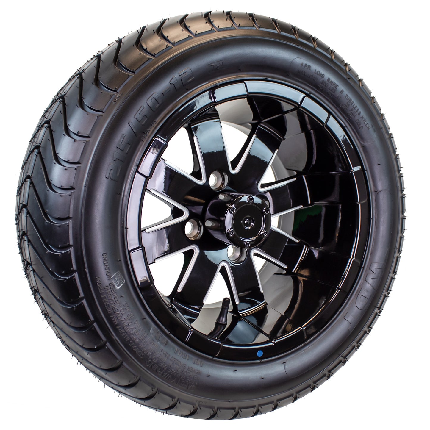 eCustomrim 215/50-12 Trailer Golf Cart ATV Offroad Tire 12X7 Gloss Black Rim B8