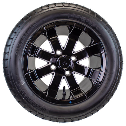 4-Pk 215/50-12 Trailer Golf Cart ATV Offroad Tire On 12X7 Gloss Black Rim B8