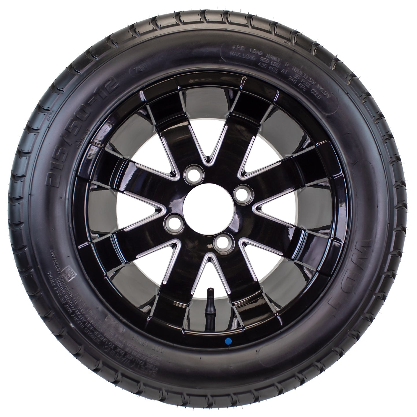 eCustomrim 215/50-12 Trailer Golf Cart ATV Offroad Tire 12X7 Gloss Black Rim B8