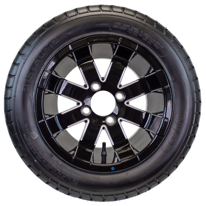 4-Pk 215/50-12 Trailer Golf Cart ATV Offroad Tire On 12X7 Gloss Black Rim B8