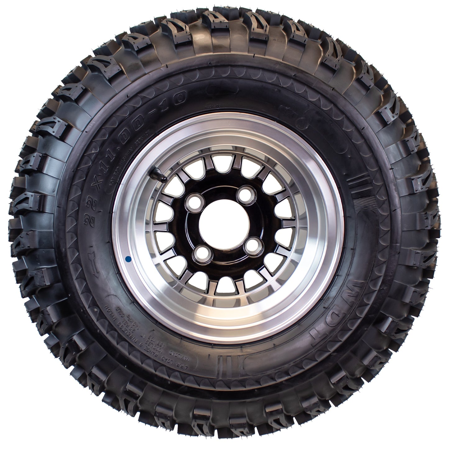 4-Pk 22X11.00-10 Golf Cart ATV Offroad Tire 10X7 Gloss Black Rim A9 All Terrain