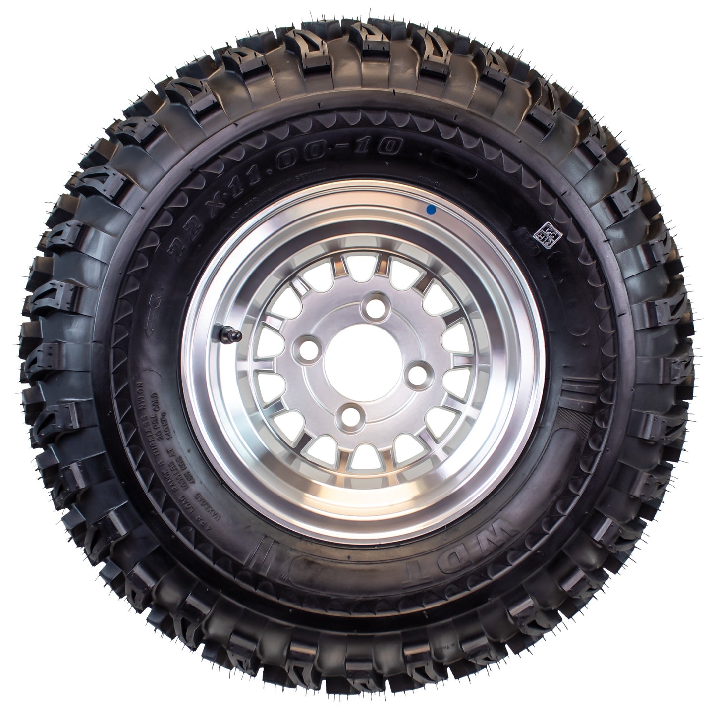 eCustomrim 4-Pk 22X11.00-10 Golf Cart ATV Offroad Tire 10X7 Gloss Silver Rim B1