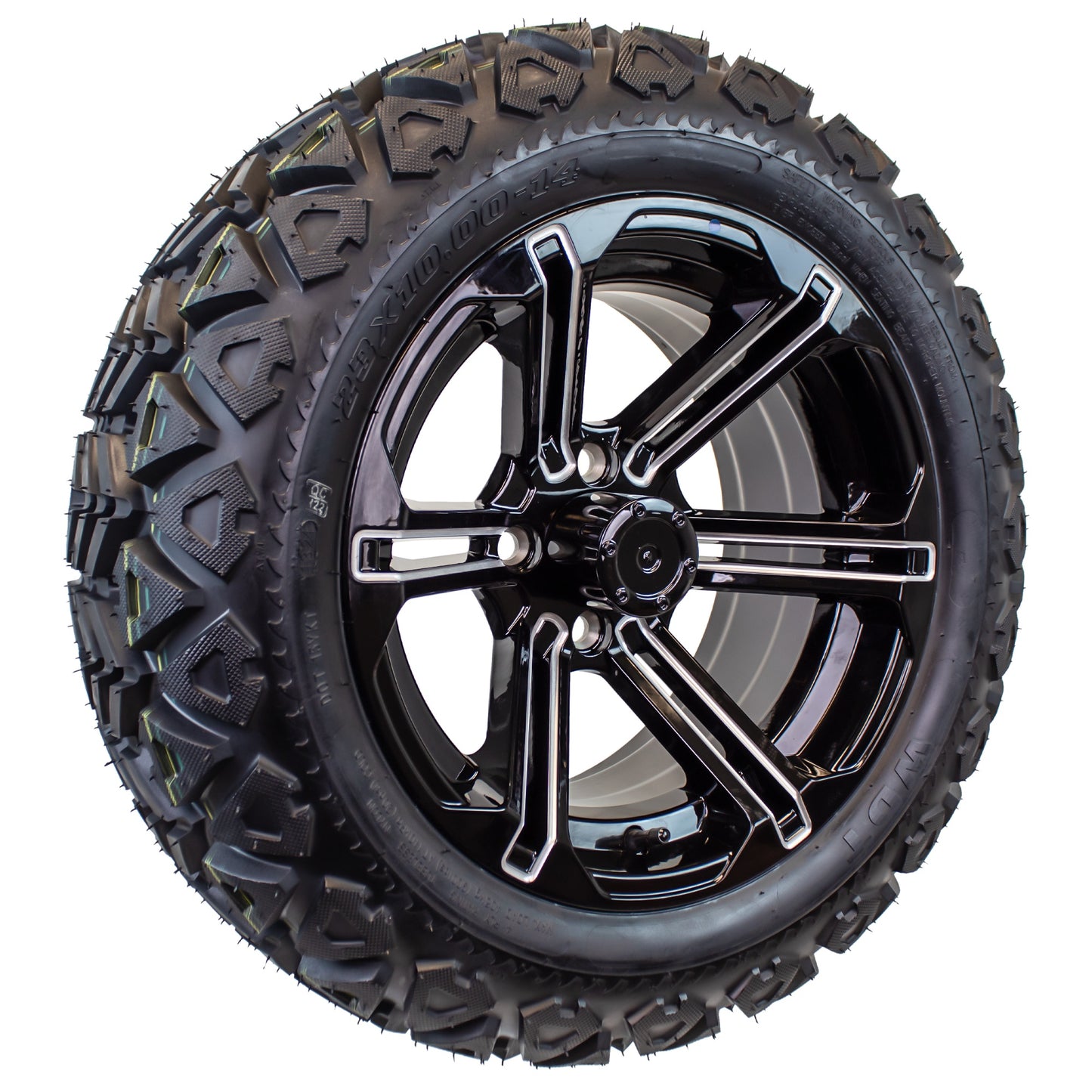 23X10.00-14 Golf Cart ATV Offroad Tire 14X7 Gloss Black Rim B6 All Terrain