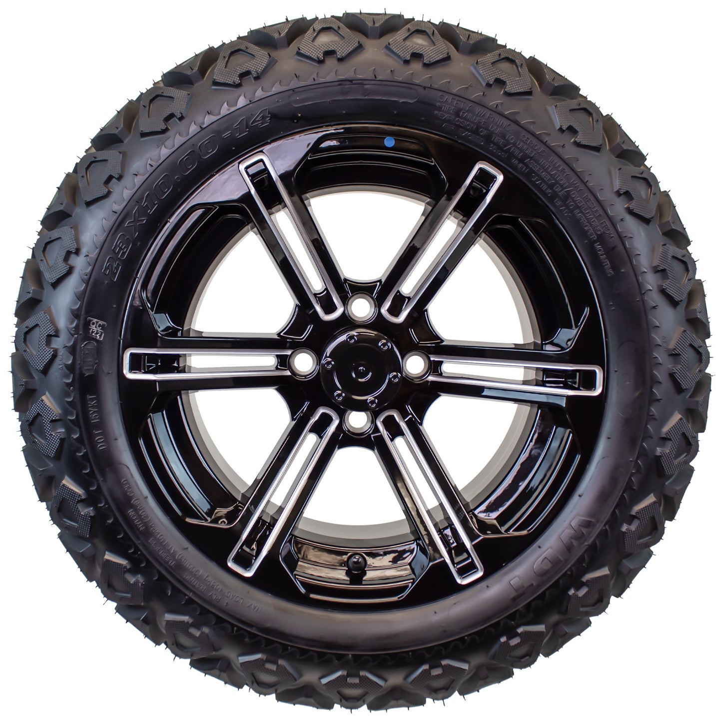 23X10.00-14 Golf Cart ATV Offroad Tire 14X7 Gloss Black Rim B6 All Terrain