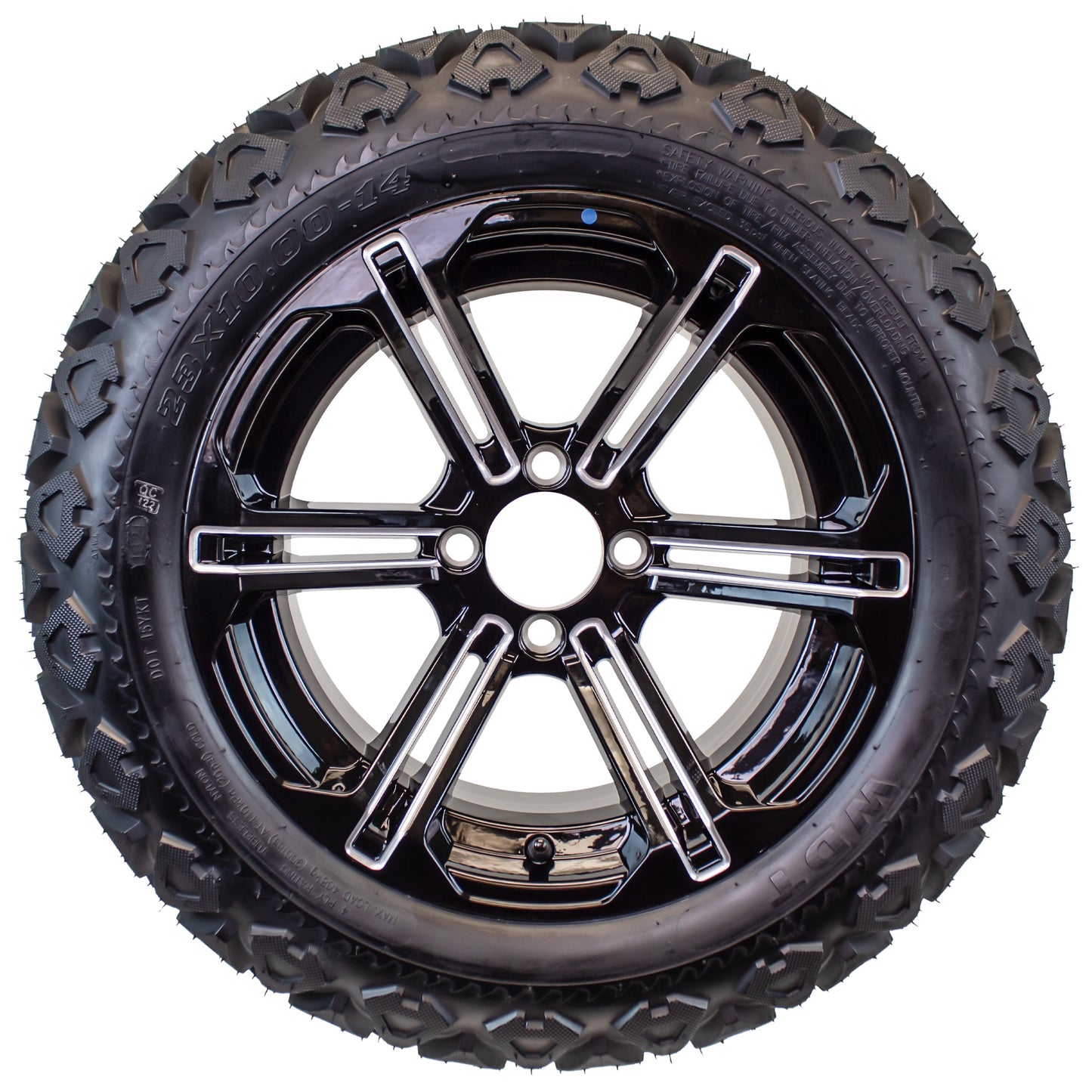 23X10.00-14 Golf Cart ATV Offroad Tire 14X7 Gloss Black Rim B6 All Terrain