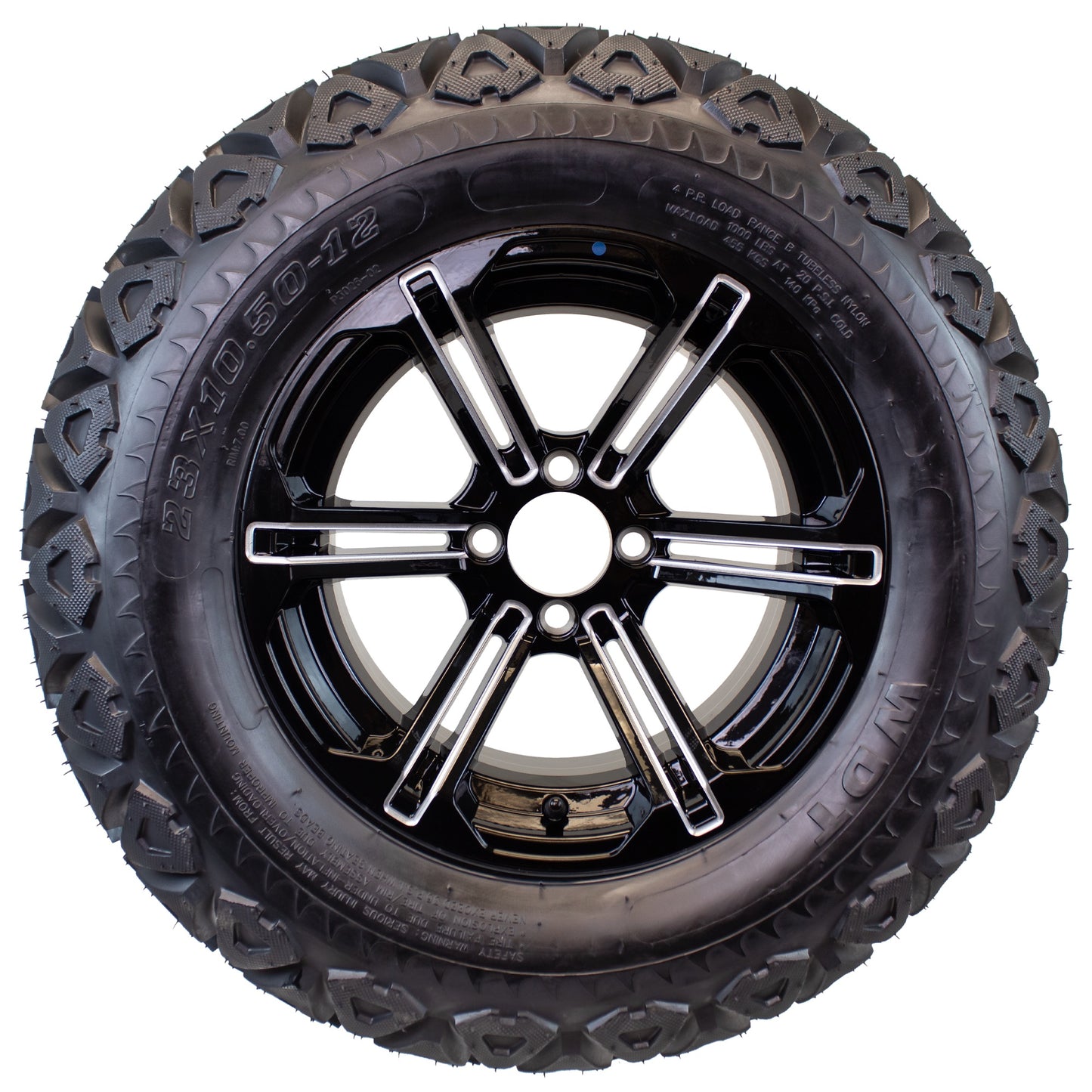 23X10.50-12 Golf Cart ATV Offroad Tire 12X7 Gloss Black Rim B5 All Terrain