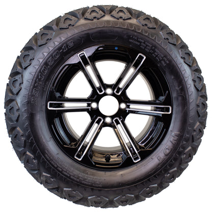 23X10.50-12 Golf Cart ATV Offroad Tire 12X7 Gloss Black Rim B5 All Terrain