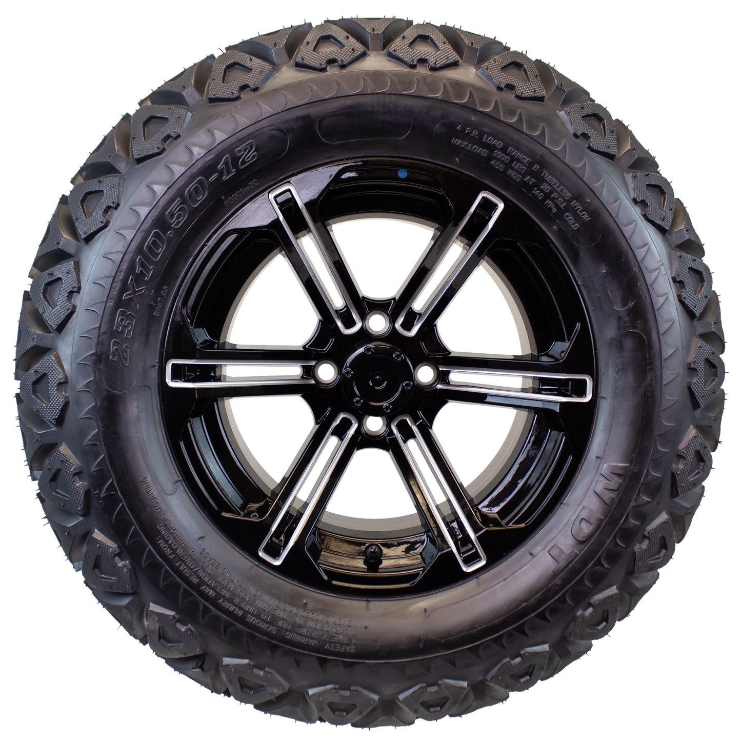 23X10.50-12 Golf Cart ATV Offroad Tire 12X7 Gloss Black Rim B5 All Terrain